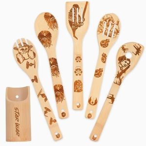Jouierty 6PCS Galaxy Wooden Cooking Spoons with Holder Set